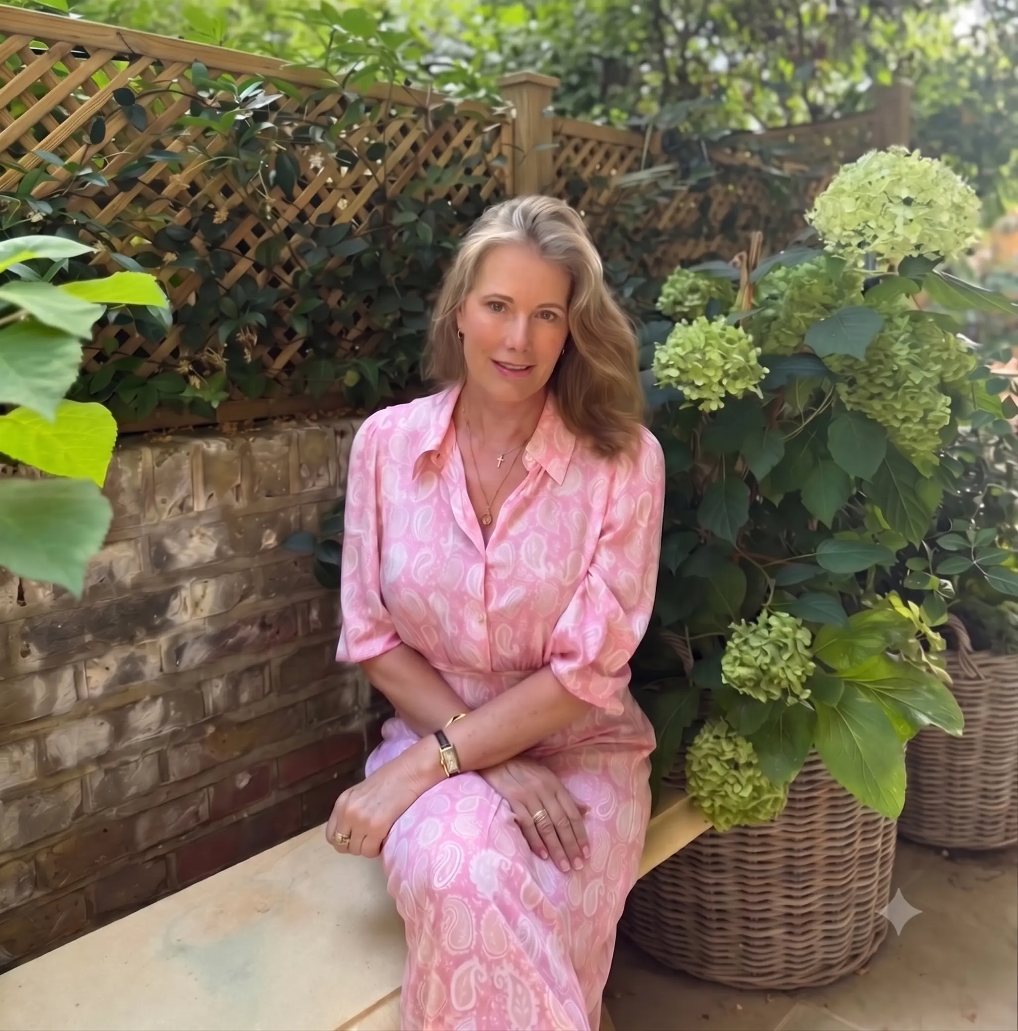 Lucy, the founder of BellaVida, sitting in a garden